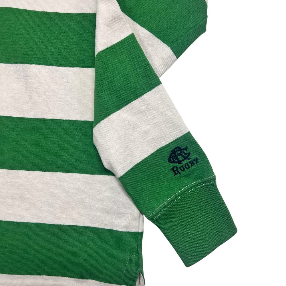 Vintage Rugby Ralph Lauren Slim Fit Polo Shirt Preppy Ivy League XS Green Stripe - Picture 2 of 12